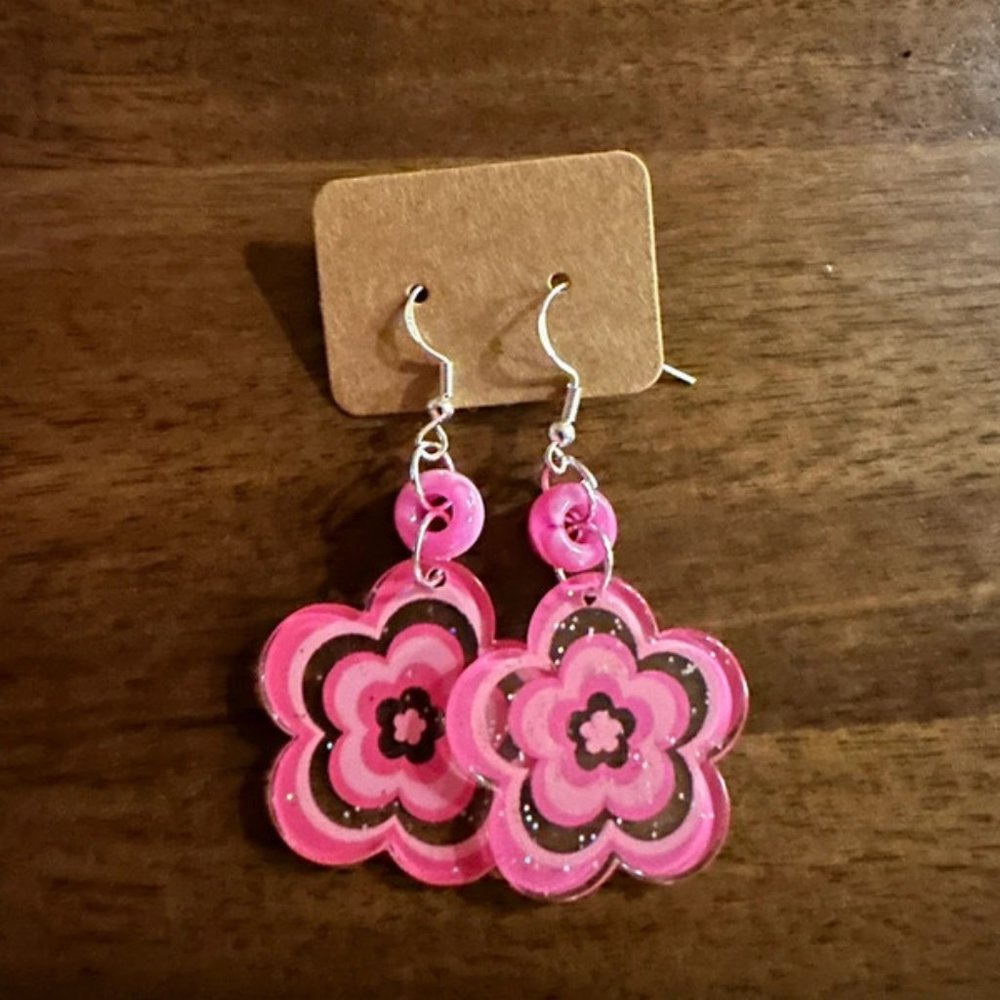 Sterling Silver Handmade Pink Flower Earrings